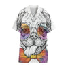 Hipster Pug Print Cotton Hawaiian Shirt