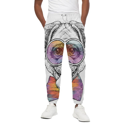 Hipster Pug Print Cotton Pants
