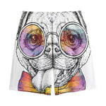 Hipster Pug Print Cotton Shorts