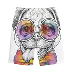Hipster Pug Print Cotton Shorts