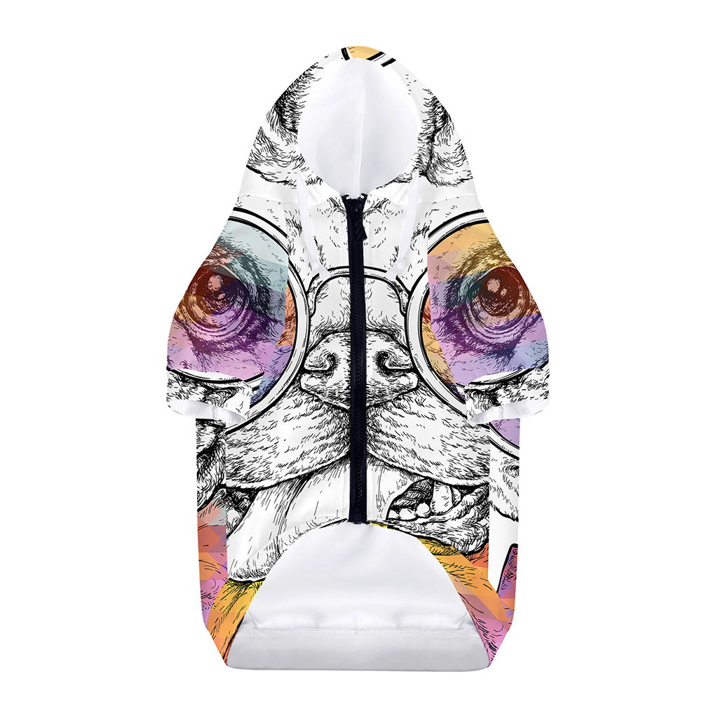 Hipster Pug Print Dog Zip Up Hoodie
