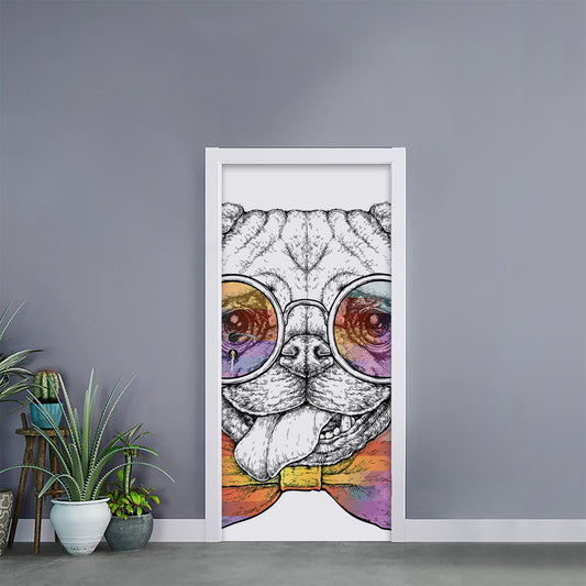 Hipster Pug Print Door Sticker