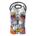Hipster Pug Print Double Neoprene Wine Tote