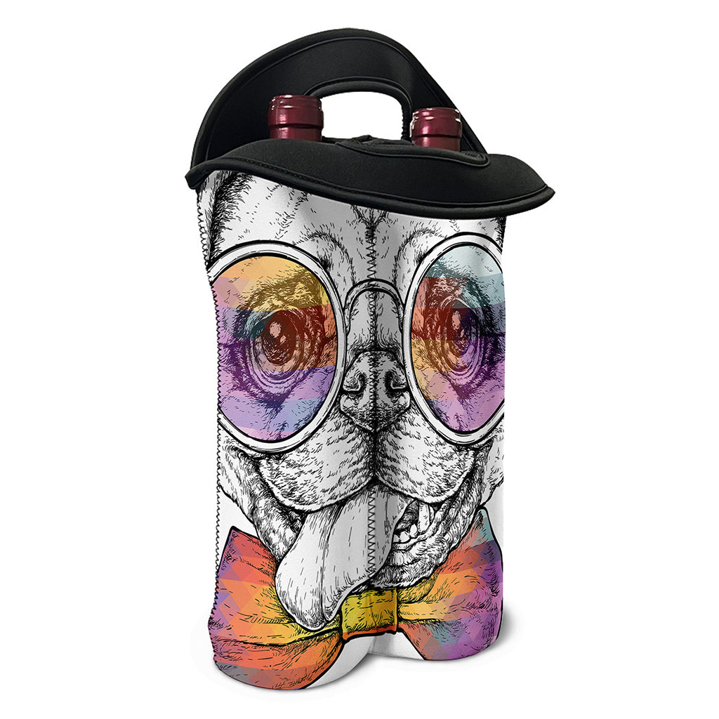 Hipster Pug Print Double Neoprene Wine Tote
