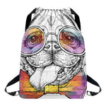 Hipster Pug Print Drawstring Backpack