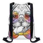 Hipster Pug Print Drawstring Backpack