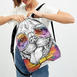 Hipster Pug Print Drawstring Backpack