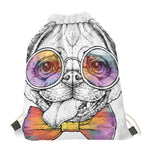 Hipster Pug Print Drawstring Bag