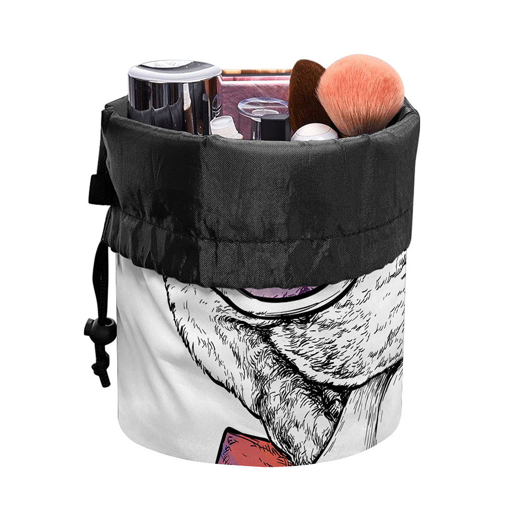 Hipster Pug Print Drawstring Makeup Bag