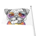 Hipster Pug Print Flag