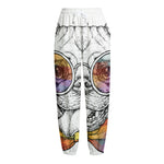 Hipster Pug Print Fleece Lined Knit Pants