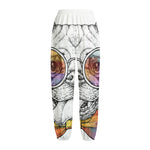 Hipster Pug Print Fleece Lined Knit Pants