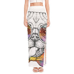 Hipster Pug Print High Slit Maxi Skirt