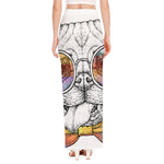 Hipster Pug Print High Slit Maxi Skirt