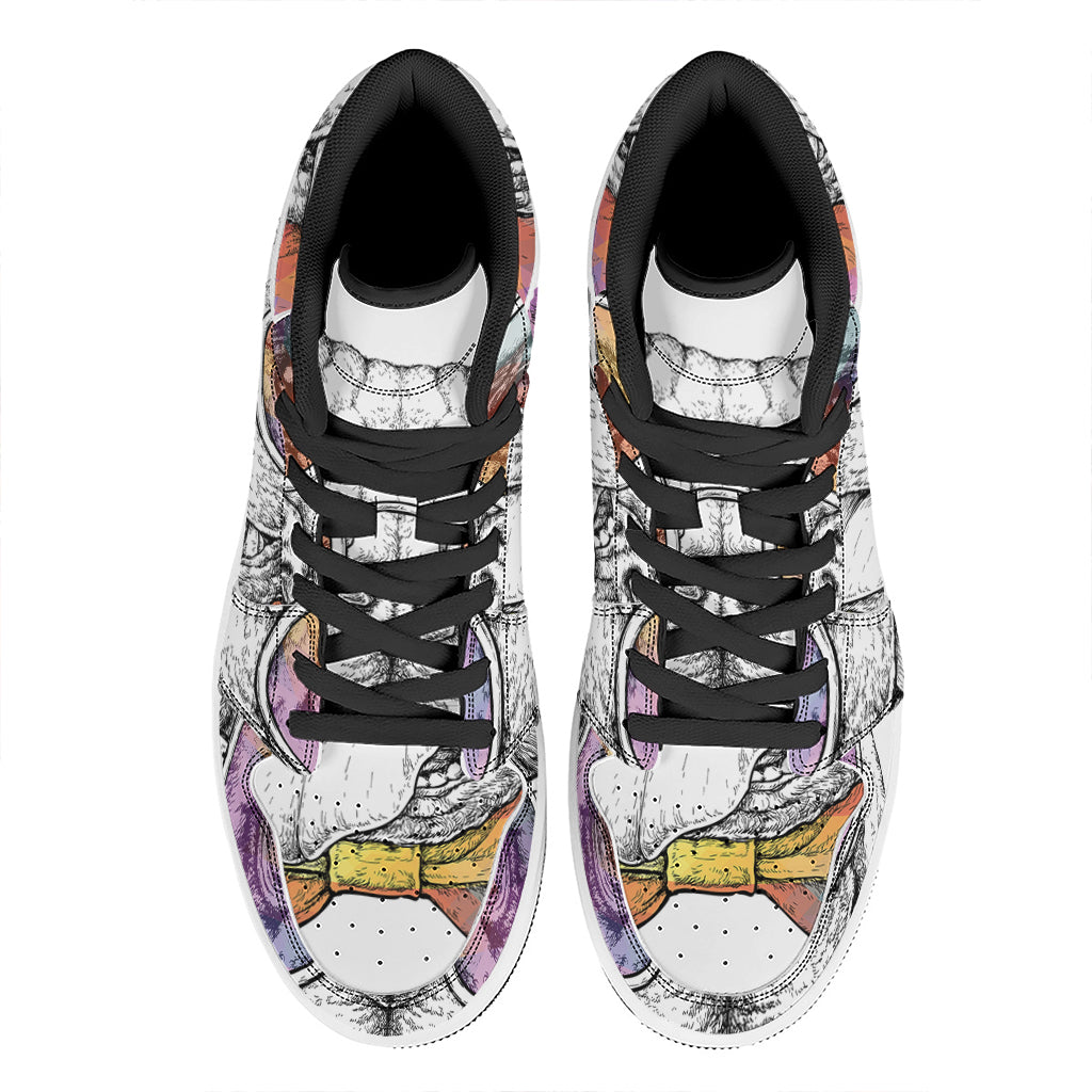 Hipster Pug Print High Top Leather Sneakers