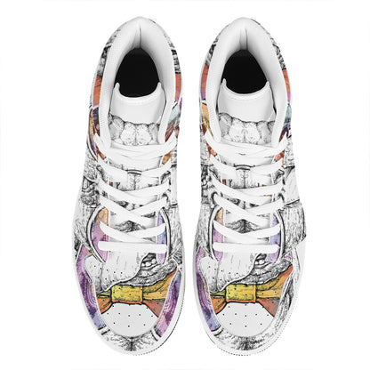 Hipster Pug Print High Top Leather Sneakers