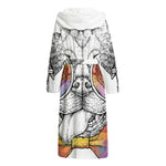 Hipster Pug Print Hooded Bathrobe