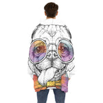 Hipster Pug Print Hoodie Blanket