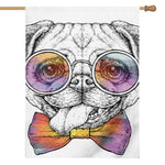 Hipster Pug Print House Flag