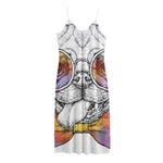 Hipster Pug Print Jersey Midi Cami Dress
