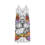 Hipster Pug Print Jersey Midi Cami Dress