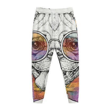 Hipster Pug Print Jogger Pants