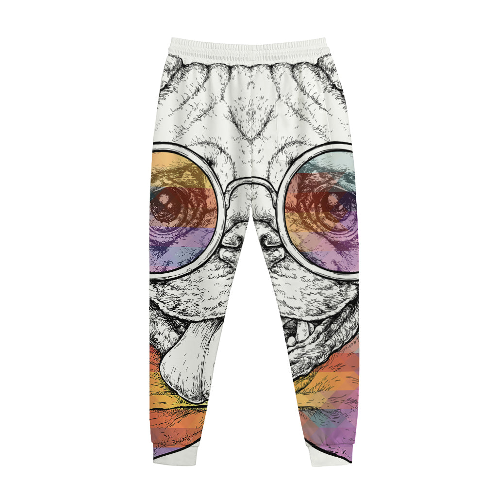 Hipster Pug Print Jogger Pants