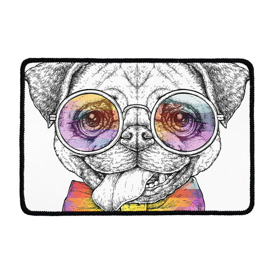 Hipster Pug Print Kitchen Mat