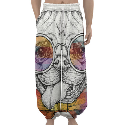 Hipster Pug Print Lantern Pants