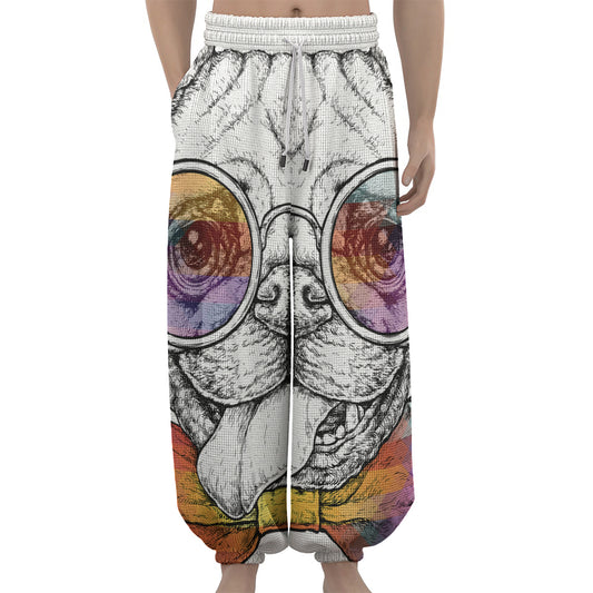 Hipster Pug Print Lantern Pants