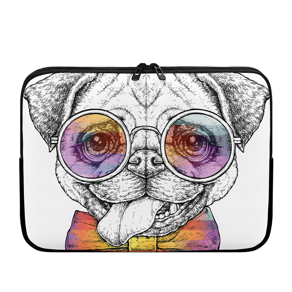 Hipster Pug Print Laptop Sleeve