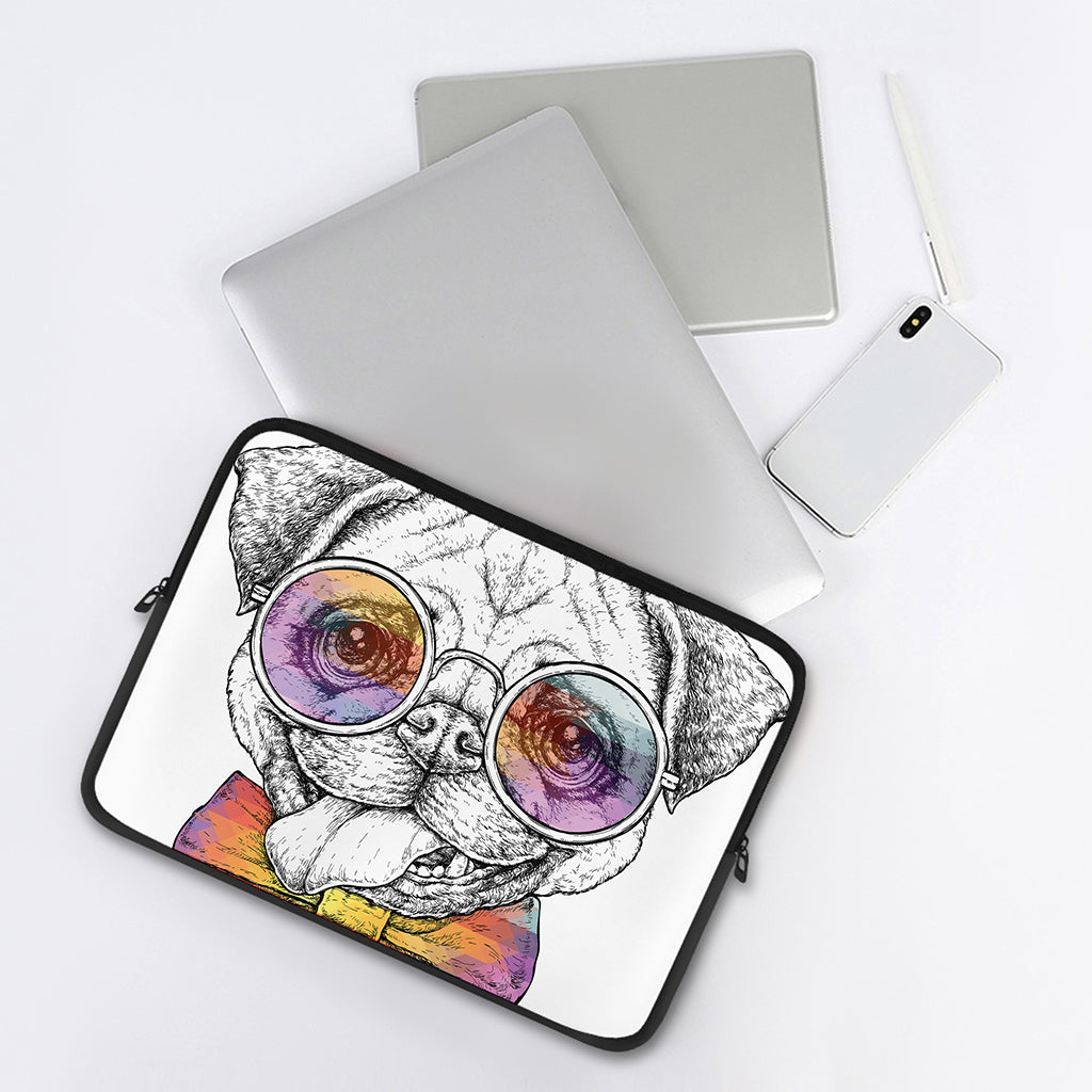 Hipster Pug Print Laptop Sleeve