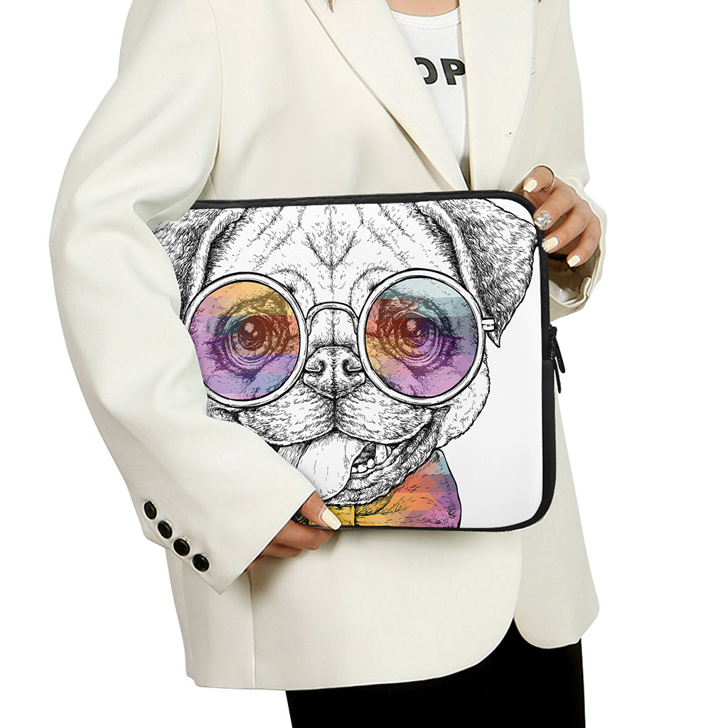Hipster Pug Print Laptop Sleeve