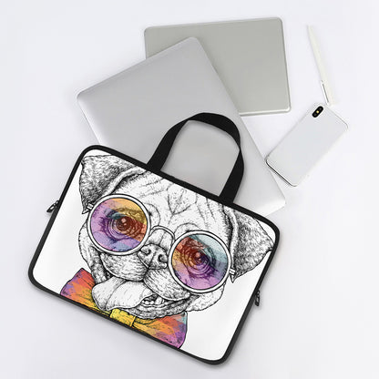 Hipster Pug Print Laptop Sleeve With Handle