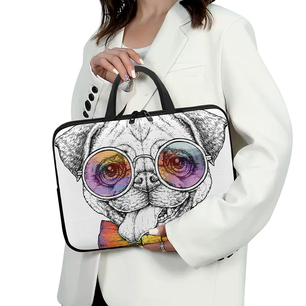 Hipster Pug Print Laptop Sleeve With Handle