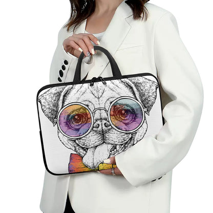 Hipster Pug Print Laptop Sleeve With Handle