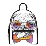 Hipster Pug Print Leather Backpack