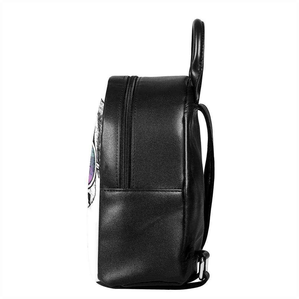 Hipster Pug Print Leather Backpack