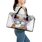 Hipster Pug Print Leather Duffle Bag