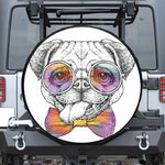 Hipster Pug Print Leather Spare Tire Cover