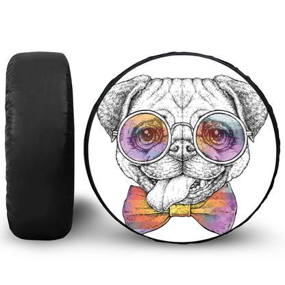 Hipster Pug Print Leather Spare Tire Cover