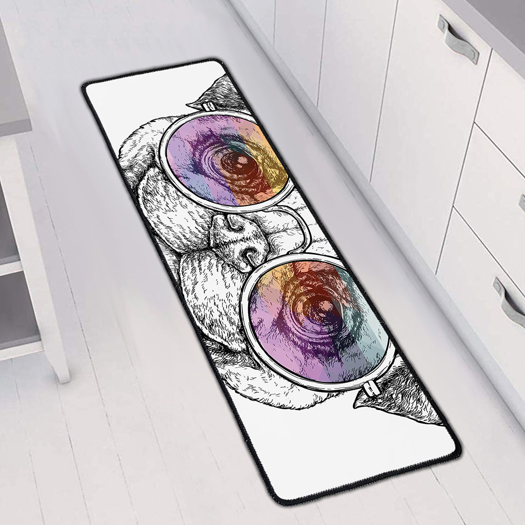 Hipster Pug Print Long Kitchen Mat