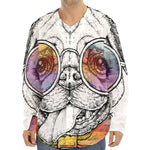 Hipster Pug Print Long Sleeve Baseball Jersey