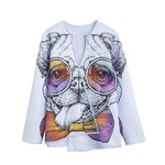 Hipster Pug Print Long Sleeve Short Coat