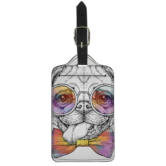 Hipster Pug Print Luggage Tag