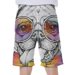 Hipster Pug Print Men's Beach Shorts