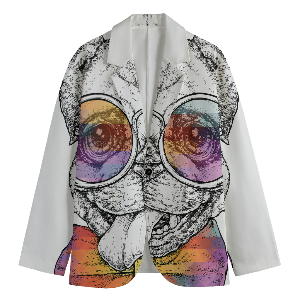 Hipster Pug Print Men's Cotton Blazer
