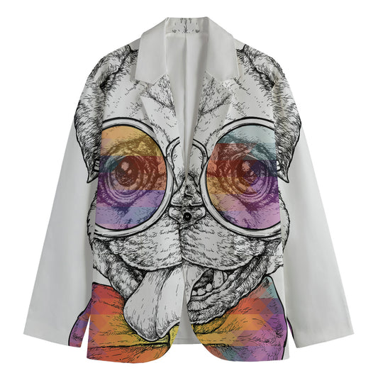 Hipster Pug Print Men's Cotton Blazer