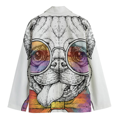 Hipster Pug Print Men's Cotton Blazer