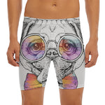 Hipster Pug Print Men's Long Boxer Briefs